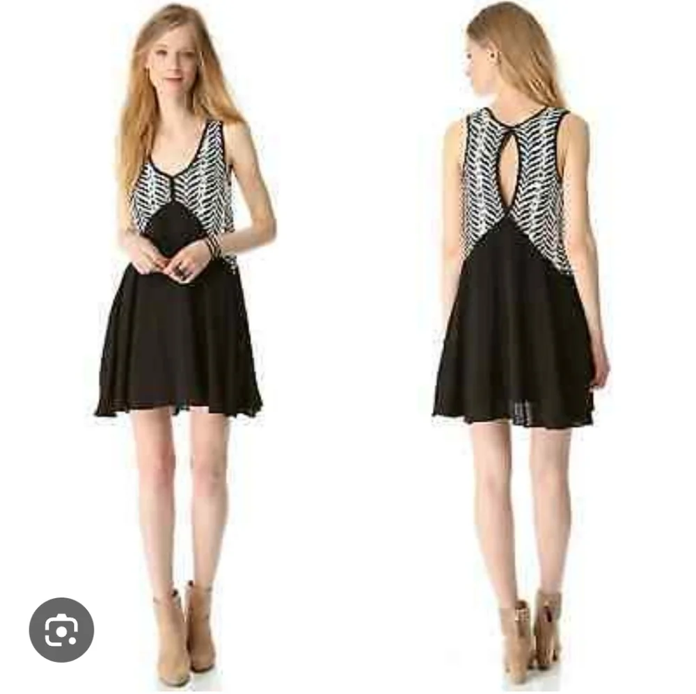Free People Black White Zebra Print Walk In The Park Swing Mini Dress Size Small